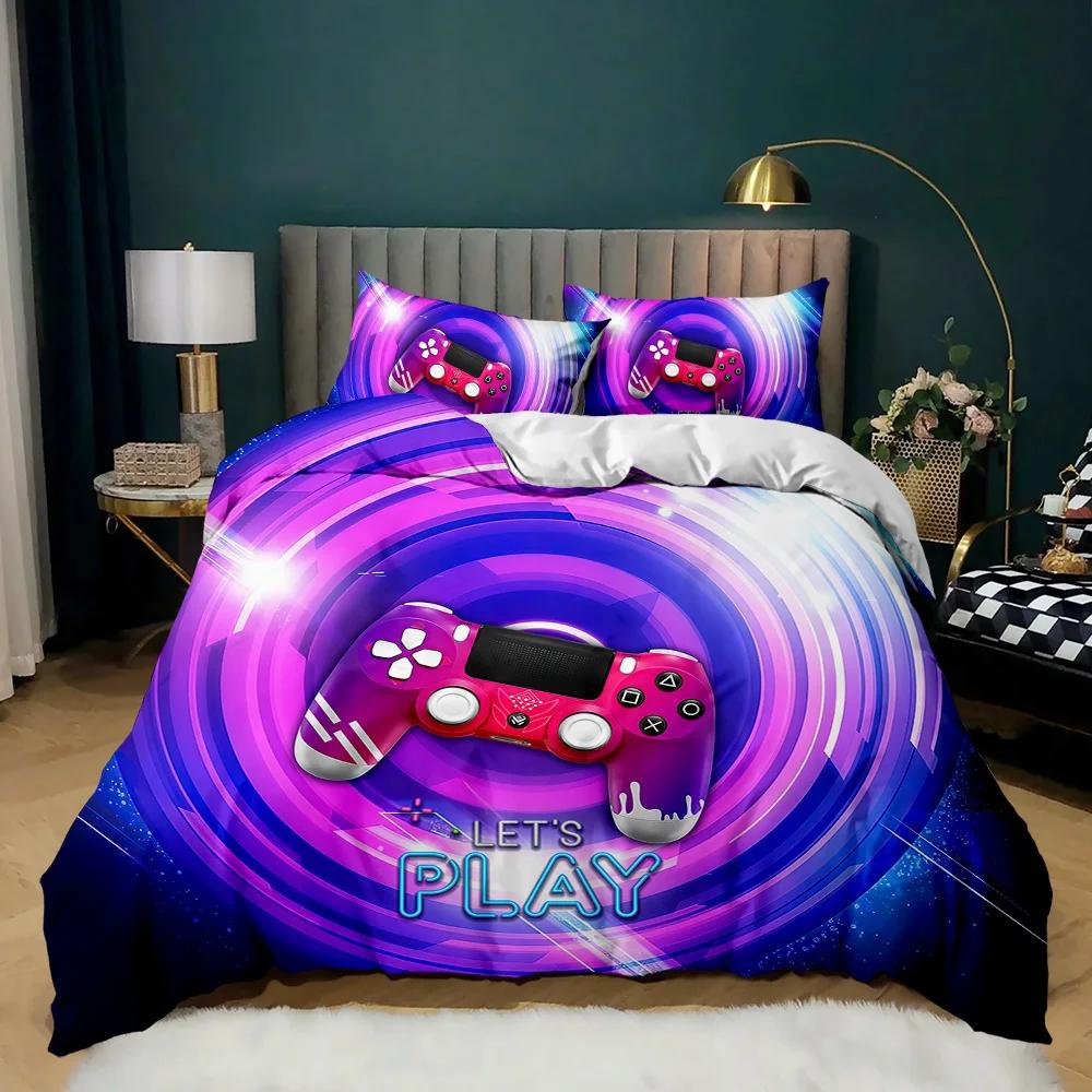 Gamepad Duvet Cover Set Twin King Size Polyester Gaming Comforter Cover Gamer Decor for Teen Boys Green Neon Gamepad Bedding Set