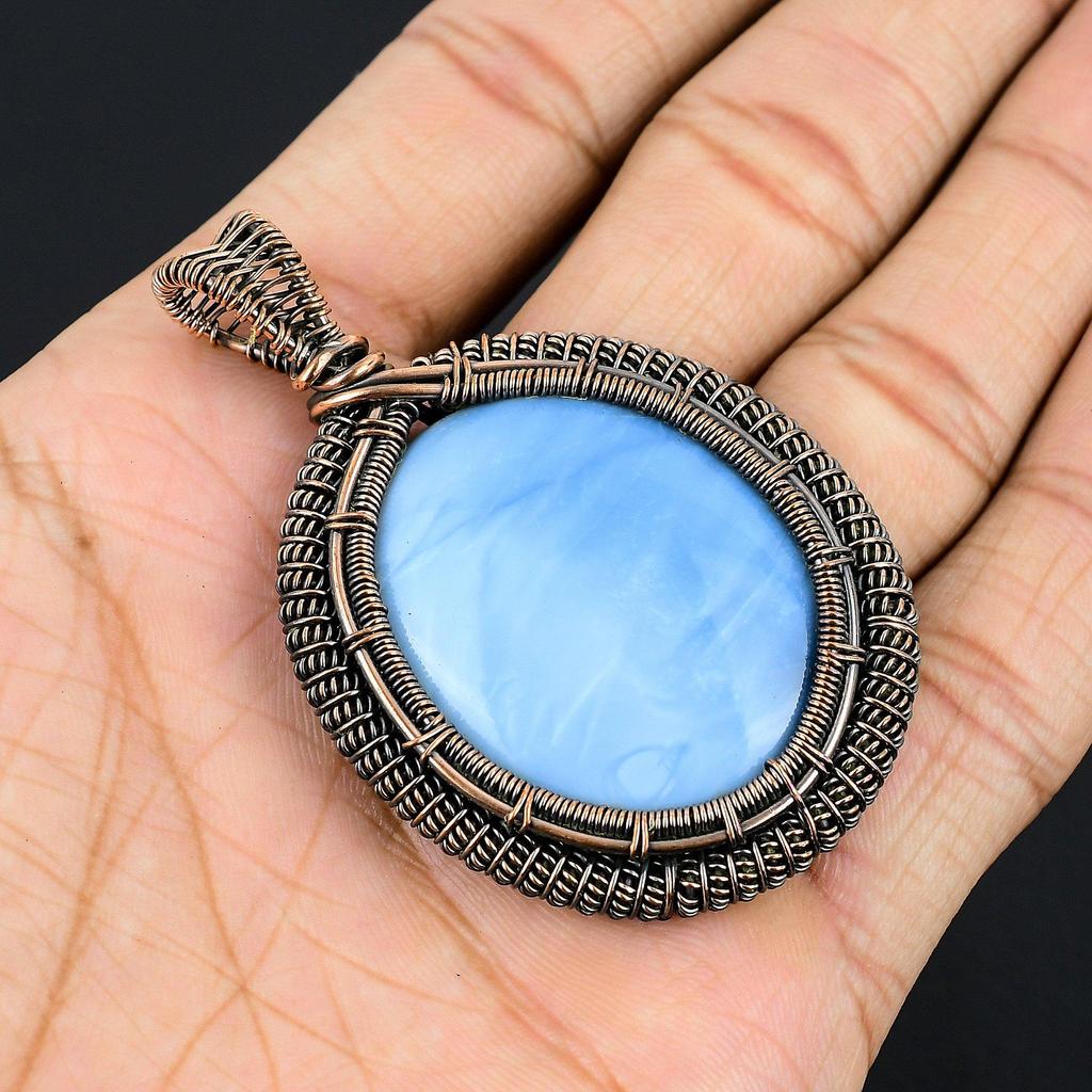 Owyhee Opal Pendant, 999 Copper Wire Wrapped Jewelry, Gemstone Pendant, Gift For Her Handmade Dainty Jewelry