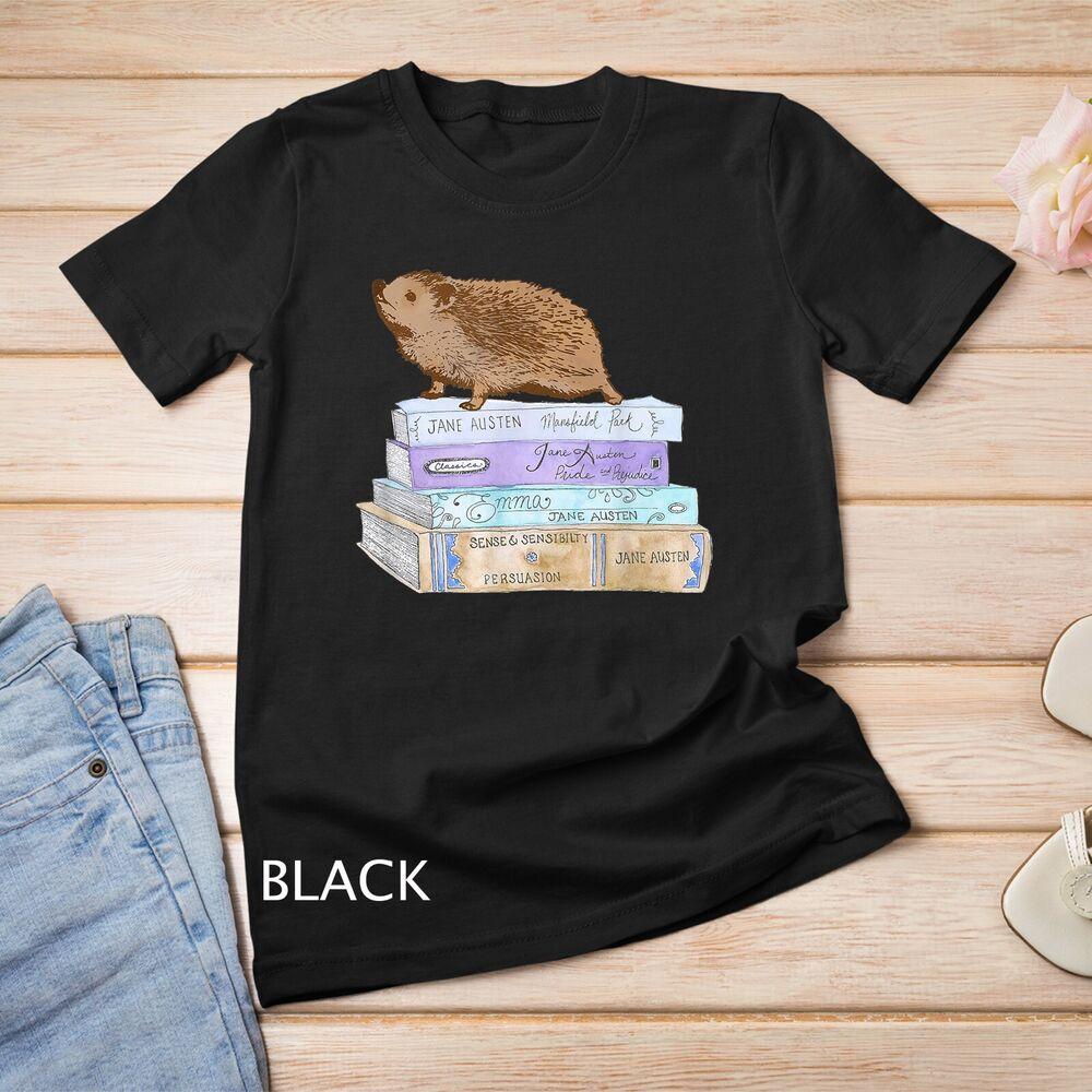Adorable Hedgehog Jane Austen Book Nerd Graphic Unisex T-shirt