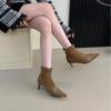 2025 French Suede Splicing Pointed Thin Heel Short Boots Women's Autumn and Winter New Fashionable Versatile Rear Zipper Short Boots