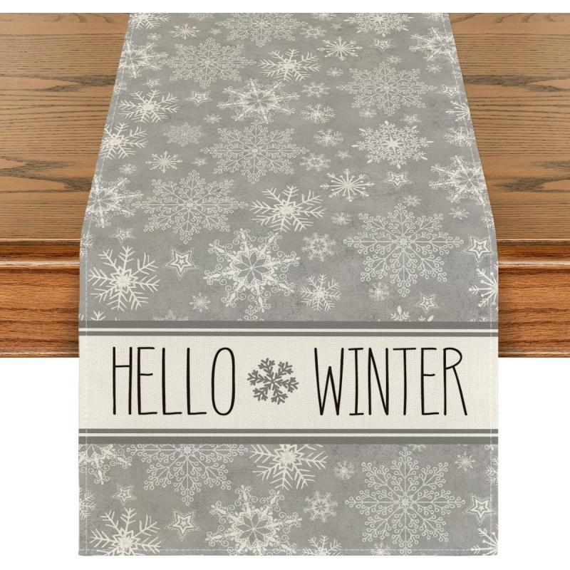 Runner da Tavola Fiocco di Neve Festivo Robusto Lino Decorazione Albero di Natale Copritavola da Pranzo