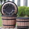 Pot de fleurs Style Tonneau Rustique Pots de Plantes avec Trous de Drainage Intégrés 8" Finition Inspirée du Plastique Marron Pot de Fleurs Extra-Large Épais pour Patio Jardin
