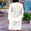 Women s Plus Size V Neck Long Sleeve Printed White Beige Fitted Midi Dress