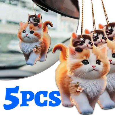 Niedlicher Katze Autoanhänger 3D Acryl Flache Dekoration Anhänger Auto Rückspiegel Rucksack Simulierte Tiere Dekorative Accessoires
