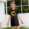 Girls Print Casual Dress Kids Loose Round Neck Short Sleeve Thin Sundress