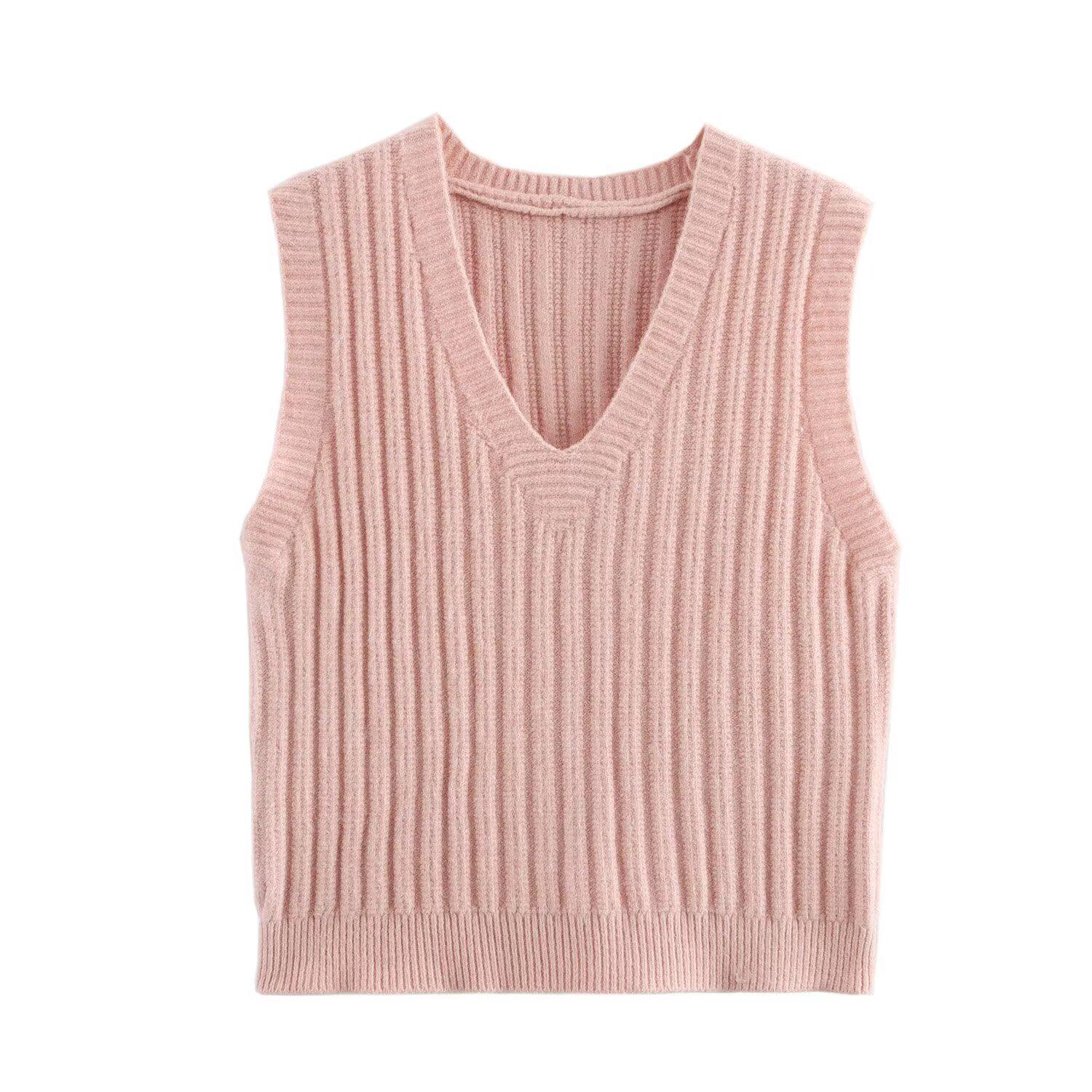 

Женский приталенный вязаный жилет с V-образным вырезом на весну 2025 года - европейский и американский стиль Small