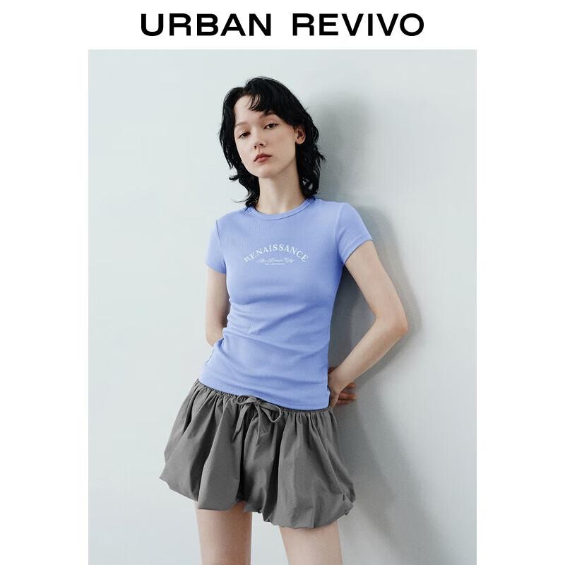 UR 2025 Autumn Women's Letter Print Round Neck Slim T-shirt UYY450276