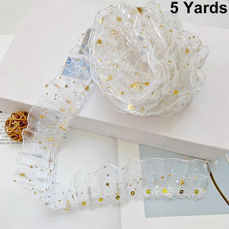 1Roll Handmade Gift Wrapping Lace DIY Pleated Delicate Double Layered Clothing Embellishment Organza Shine Sequined 4.5CM