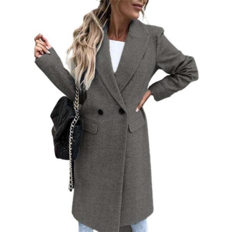 Elegant Long Blazer Suit for Women Office Winter Overcoat Button Placket Long Sleeve All Match Collar