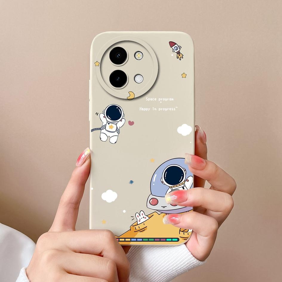 Phone Cover For Vivo Y200i Y38 Y28 T3x Bumper Lovely Pilot Astronaut Case Camera Protection Matte Liquid Soft Silicone Anti Drop Housing For Vivo Capa