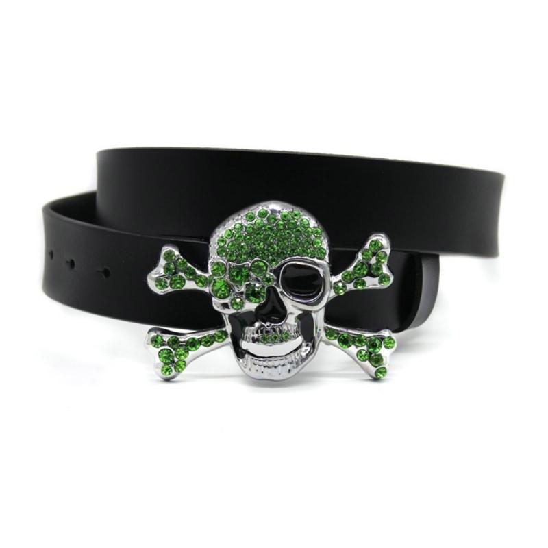 Skull Head Buckle Belts Woman Waist Strap Rhinestone Buckle Belts Western Cowboy Y2k Girls Fashion Belt for Jeans