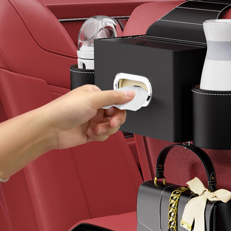 Headrest Storage Box With Hooks Wear-Resistant Seat Back Organizers Car Organizer With Cup Holders For Bottles Snacks Toys Wipes