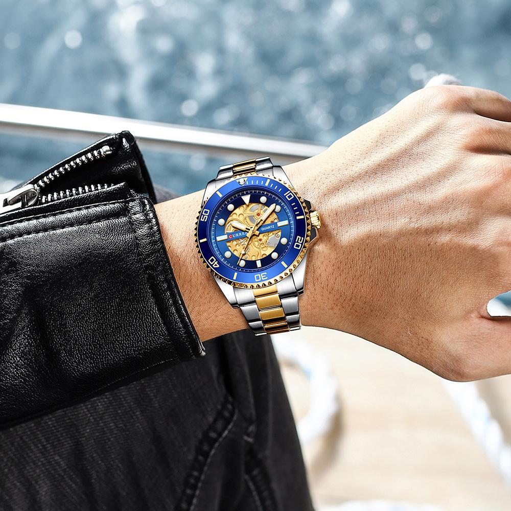 CURREN Fashion Business Men's Watch Quartz Waterproof Night Light Unique Rotating Bezel Luxury Watches