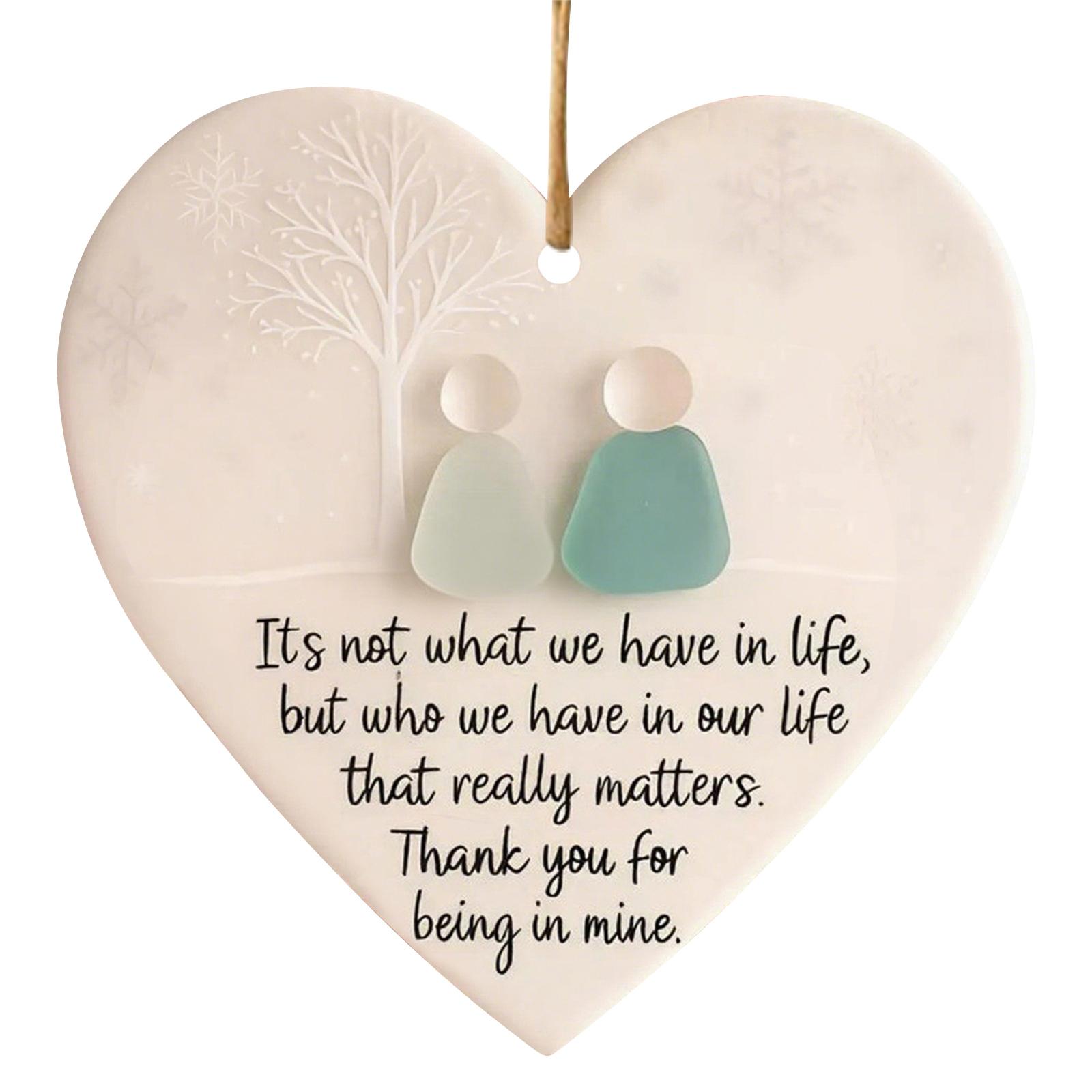 Friendship Christmas Ornaments W/ Inspirational Quotes Sea Glass Heart Christmas Tree Hanging Ornaments for Women and Men