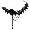 Vintage Gothic Pearl Rose Pendant Clavicle Necklace with Lace Tassel