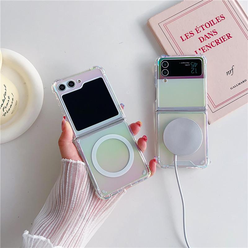 Applicable To Zflip5 Mobile Phone Case Folding and Colorful Samsung Galaxy Zflip4 Transparent Shell Gradient Magnetic Case