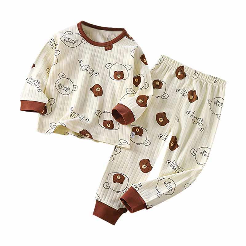 100% Baumwolle Kinder Unterwäsche Set Langarm Thermopyjama für Jungen & Mädchen Baby Loungewear Herbst/Frühling Nachtwäsche (2-8J)
