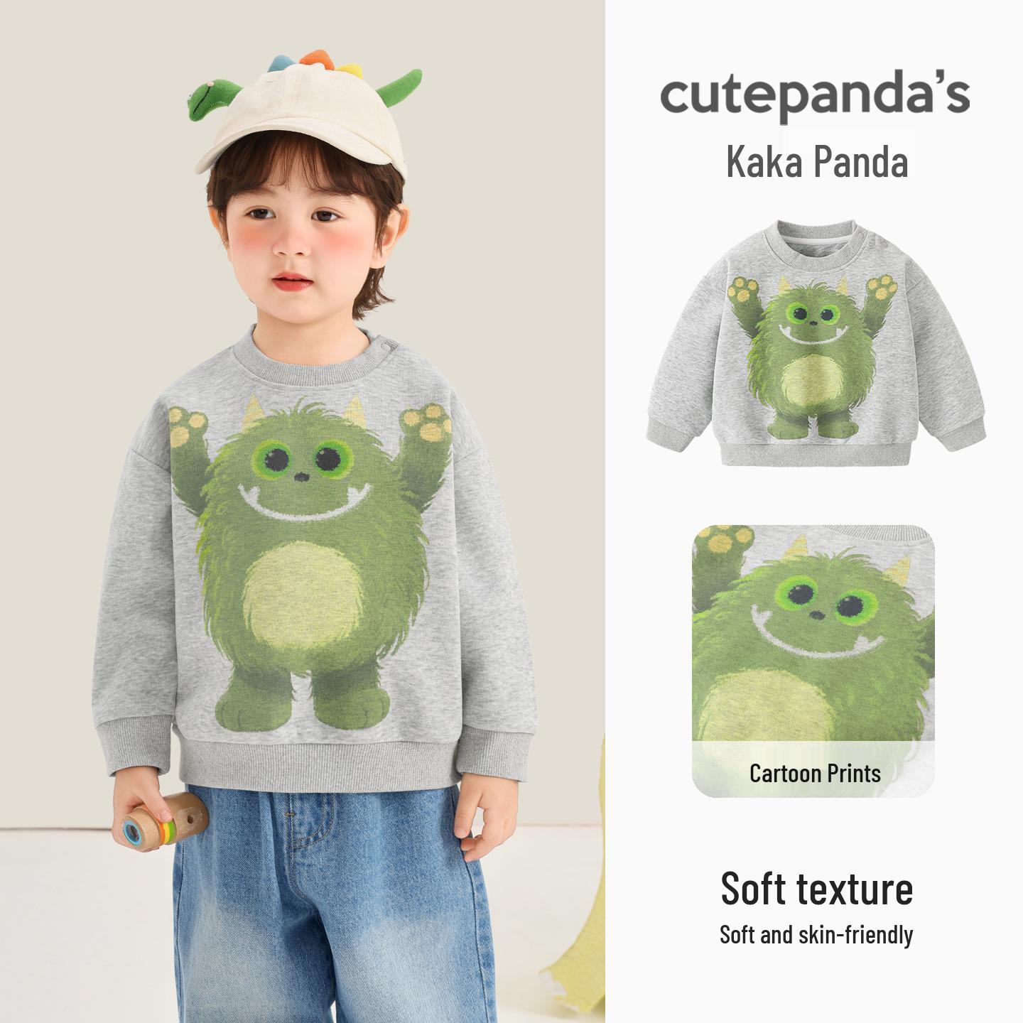 Kaka Panda Kids  Round Neck Sweatshirt - Unisex Spring Casual Top for Toddlers 80cm светло-серый