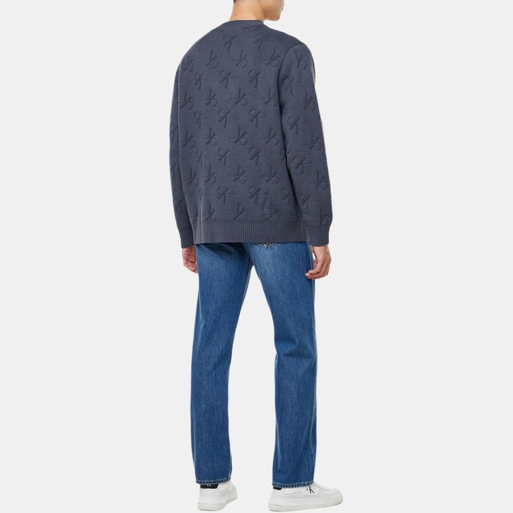 Calvin Klein Jeans Casual Letter Comfortable Loose V-Neck Long Sleeve Knit Sweater Men sweater Navy-Blue J327043-BAN