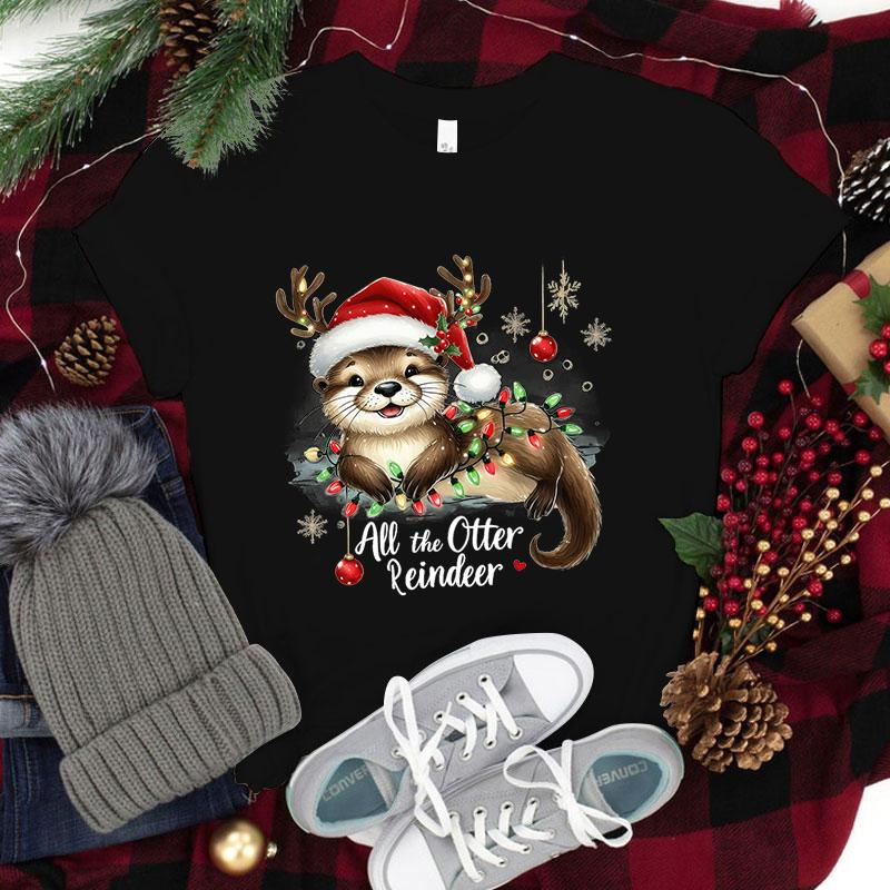 New Christmas All The Otter Reindeer T Shirt Women Casual Personality Round Neck Short Sleeve Fashion Christmas