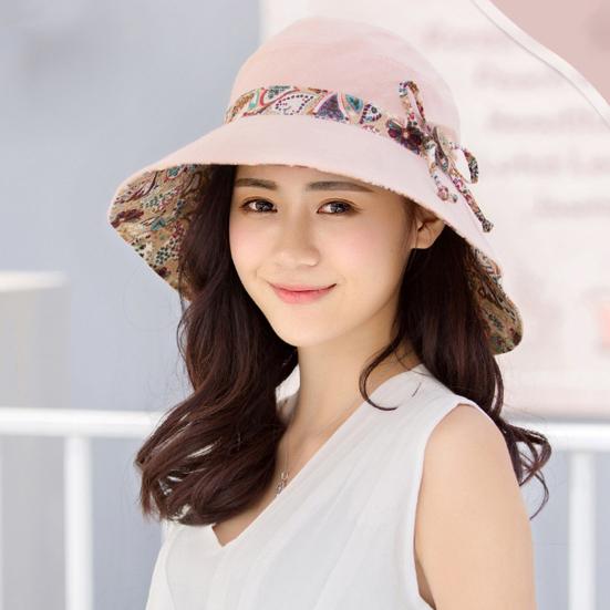 Sun Hat Fashion Print Wide Brim Temperament Foldable Anti Sun Cap for Beach