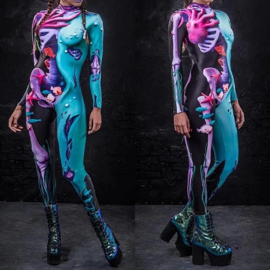 

3D цифровая печать сценические костюмы для взрослых Хэллоуин мероприятия карнавал тематическая вечеринка косплей костюм ролевые игры комбинезон Adults S