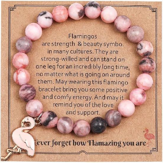 COLORFUL BLING Healing Crystal Beaded Stretch Bracelet Never Forget How Flamazing You Are Flamingo Bracelet Gifts Natural Stone Inspirational