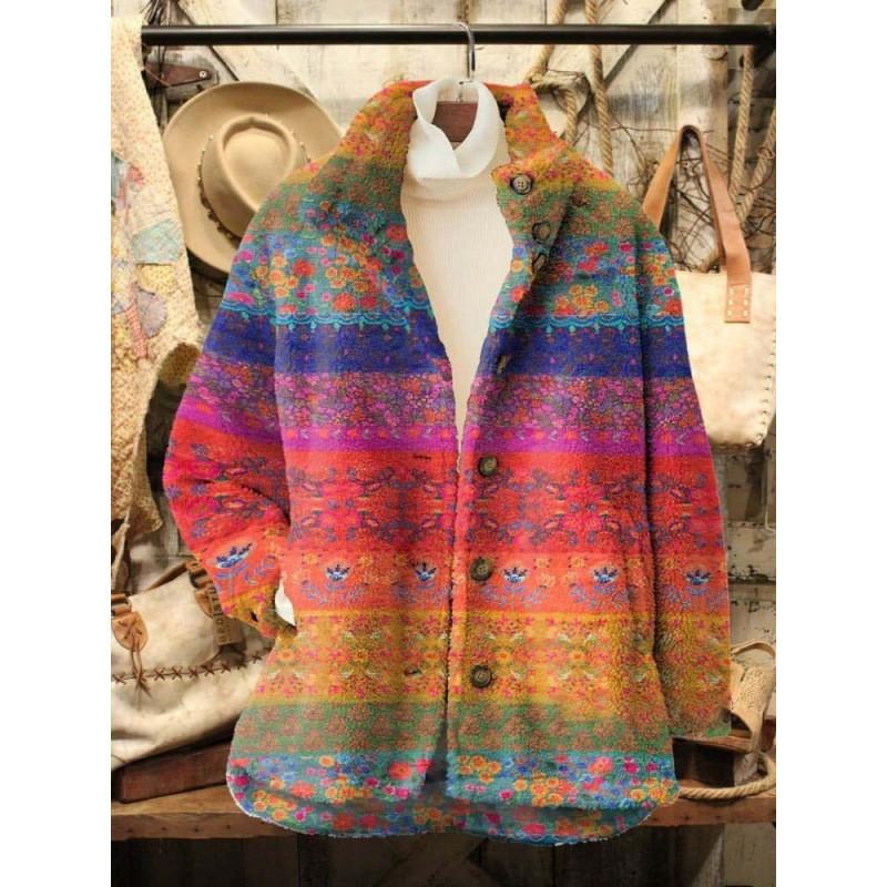Womens Stand-Up Collar Fleece Sweatshirt With 3D Digital Floral Print Casual Long Sleeve Top Fall 2025