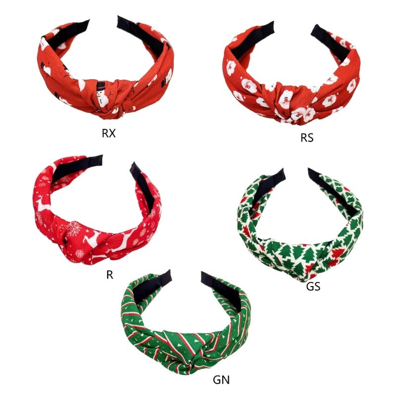 Women Headband Fashion Headband with Knot Christmas Printing Ladies Headdress