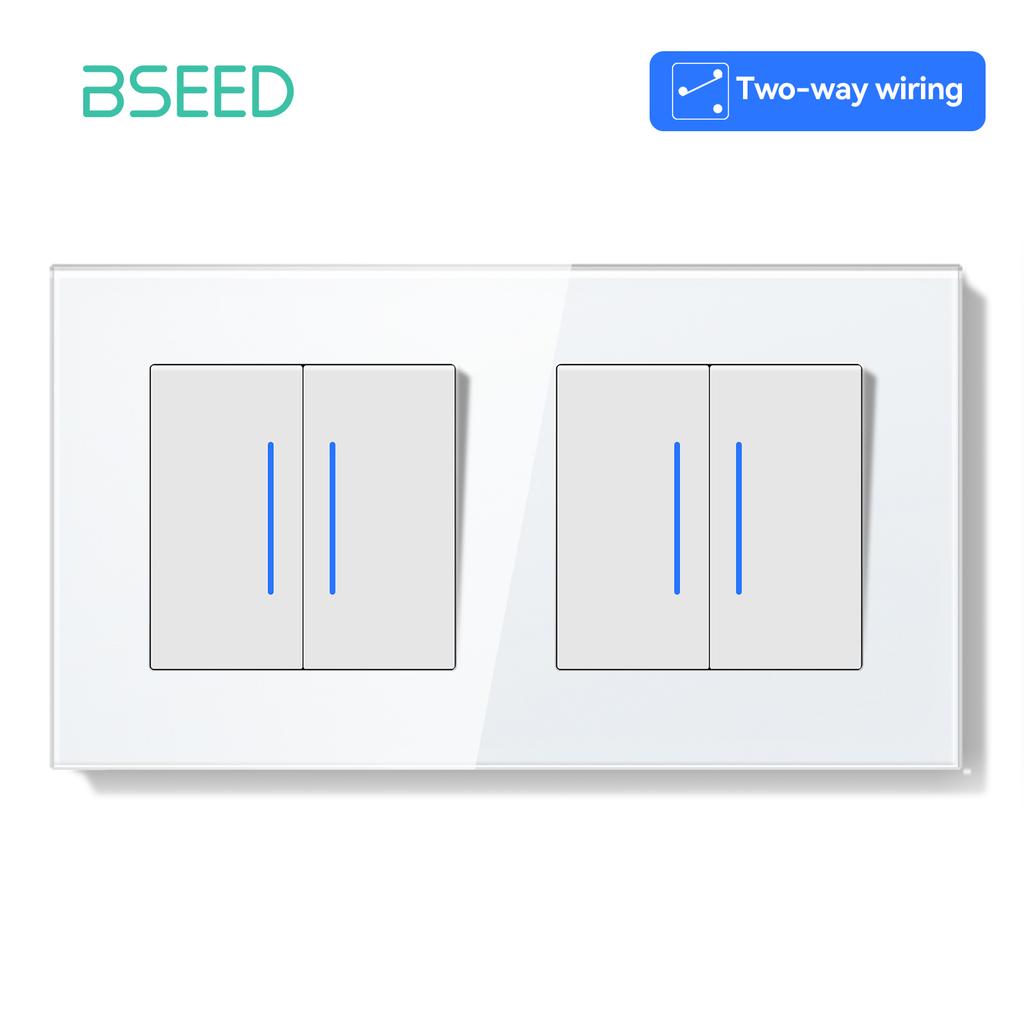 BSEED 1/2Gang Mechanical Light Switches 2way Pass Through Switch With EU Socket USB Type-c LED Indicator Glass Frames E Series