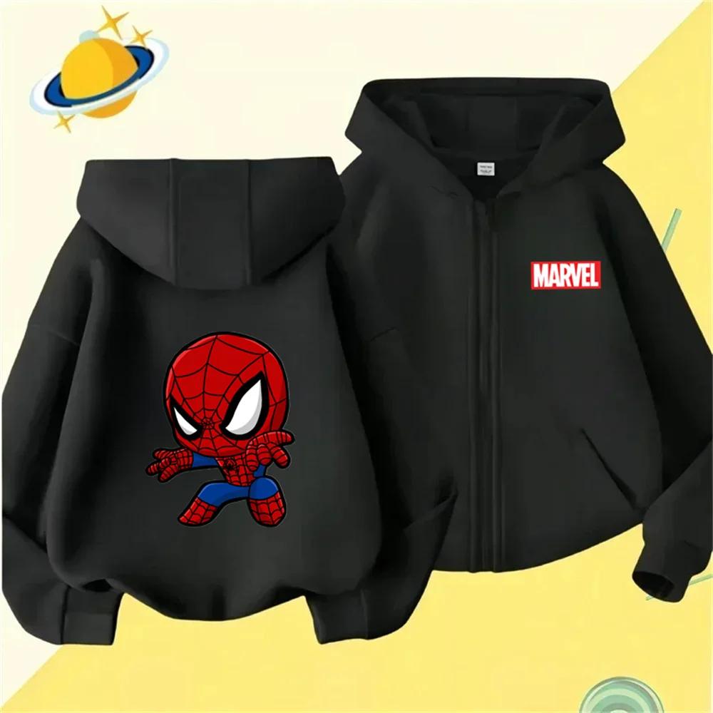 

Толстовки MINISO SpiderMan 2025 года, детская спортивная брендовая толстовка с капюшоном для мальчиков и девочек, модная уличная рубашка на молнии, весна и осень, теплый принтованный топ 160