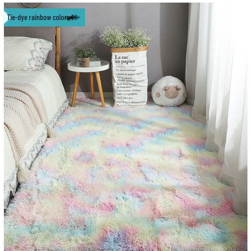 Colorful Tie-Dye Long-Haired Carpet: Bedroom Floor Mat, Doormat, Foot Mat, or Cat Mat Blanket
