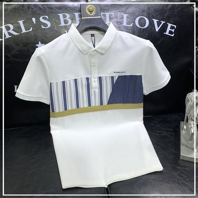Summer Trend Fashion Simple Casual Loose Oversize Stripe Color Blocking Print Versatile Short Sleeved Polo Shirt for Men