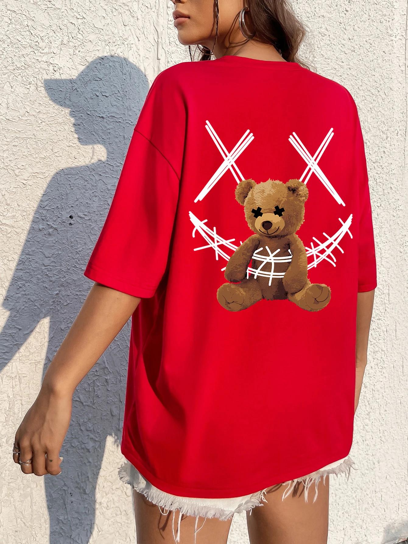 

Милый Медвежонок Ленивый Темперамент Мужская и Женская Футболка с Коротким Рукавом Мода Лето Новый Харадзюку Топ с Круглым Вырезом Персонализированный Ку S