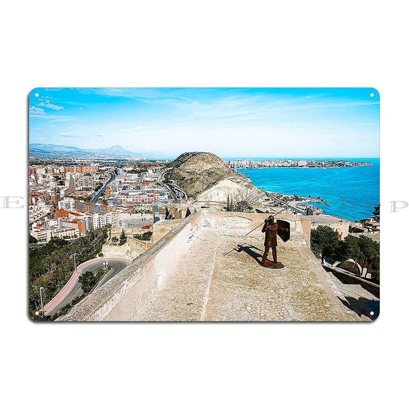 Alicante Spain Iron Statue of a Medieval Warrior At Santa Barbara Castle Metal Plaque Classic Plaques Club Bar Tin Sign Poster