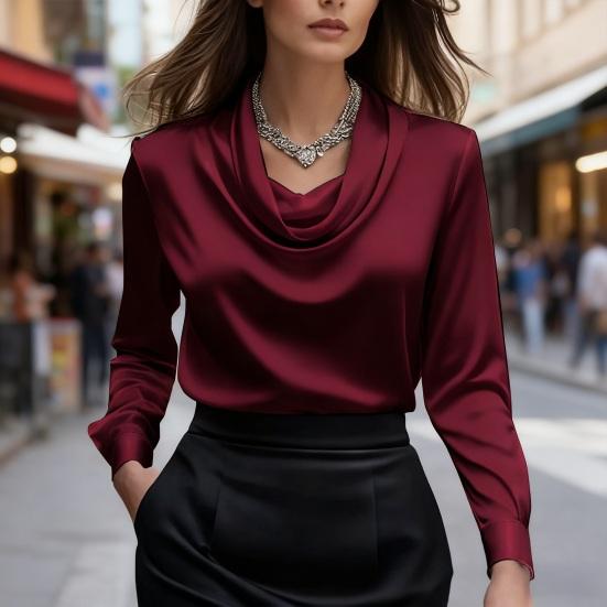Women Shirt Swing Collar Long Sleeve Design Loose Fit Shirt Solid Color Versatile Office Lady Shirt Workwear