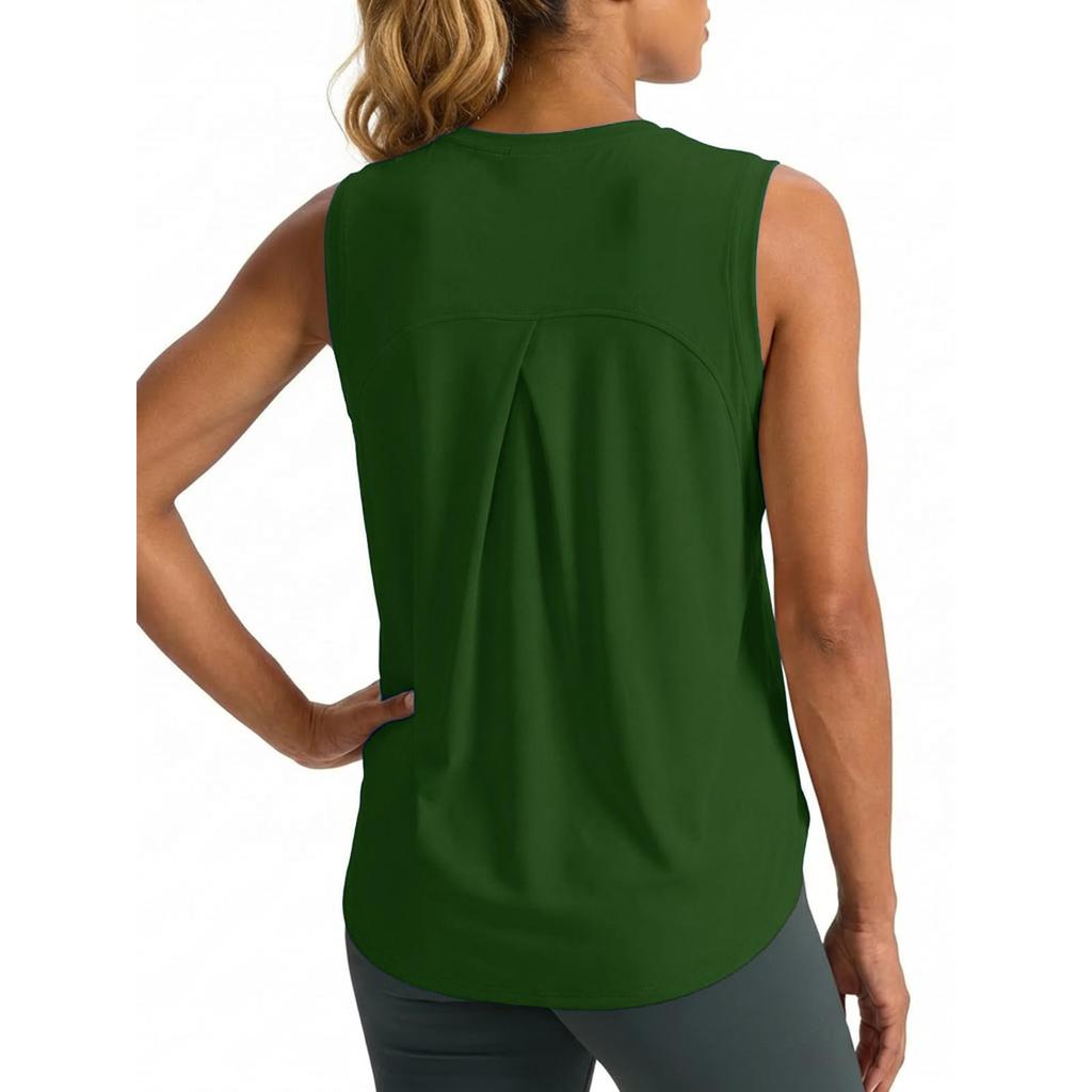 Sleeveless Crew Neck Top for Women Relaxed Fit Lightweight Pullover Blouse with Back Pleat Design for Daily Wear