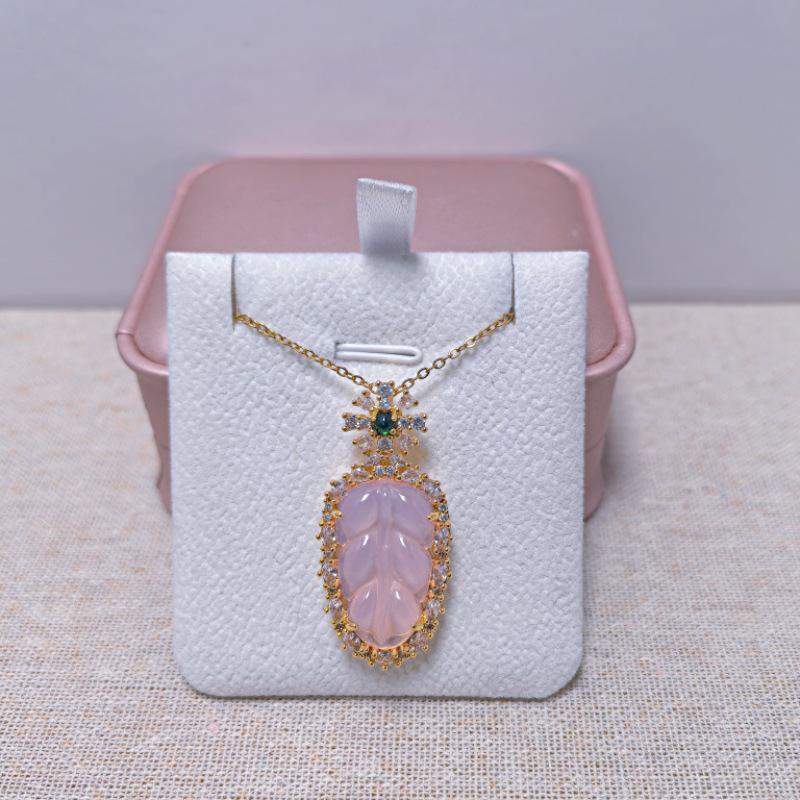 Translucent Chalcedony Jade Leaf Pendant Necklace with Gold Branch - Stylish, Luxurious Clavicle Chain for Women