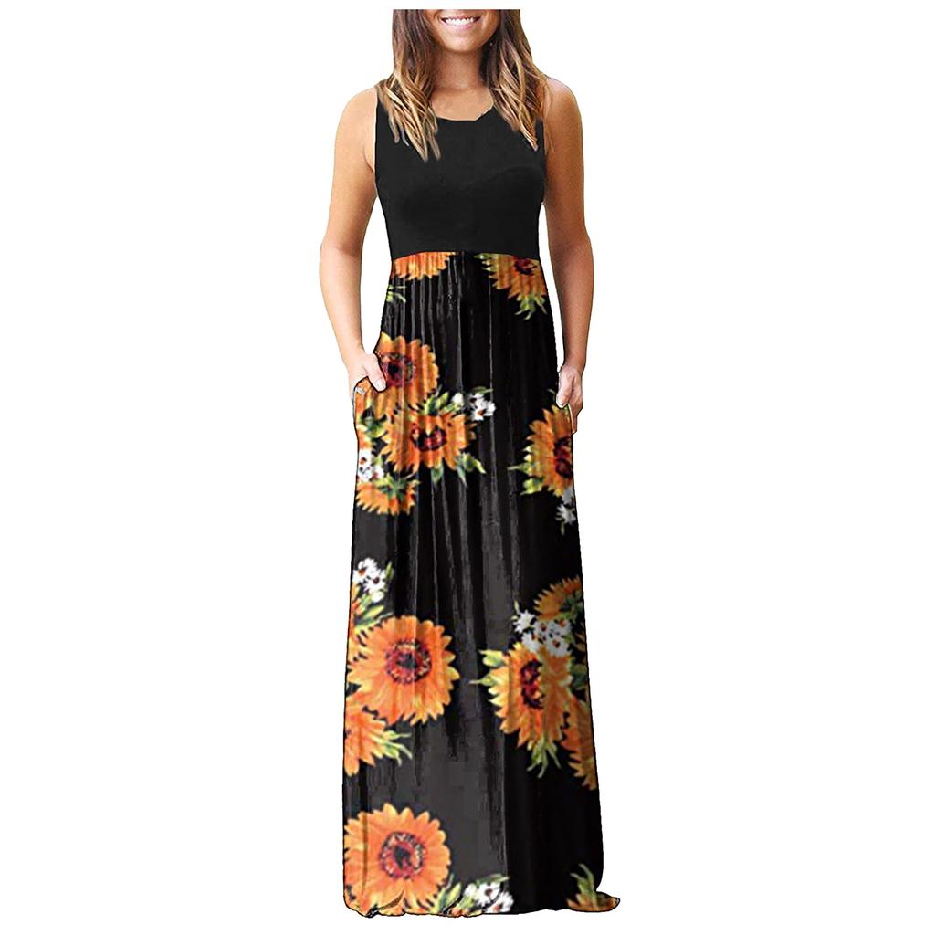 Women's Summer And Spring European And American Printing Pocket Drees