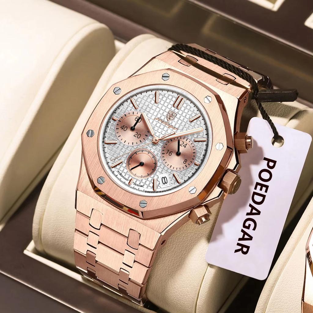 Fashion Man Wristwatch Waterproof Stainless Steel Luminous Men Watch Chronograph Date Luxury Quartz Men's Watches