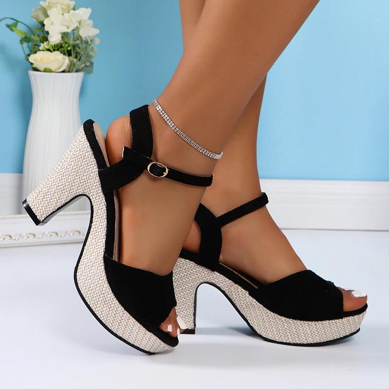 Sandales à Talons Hauts et Bride Cheville Tendance pour Femmes Été 2025 Chaussures Gladiateur Peep Toe Femme Confort Talon Bloc Plateforme Sandales Femme