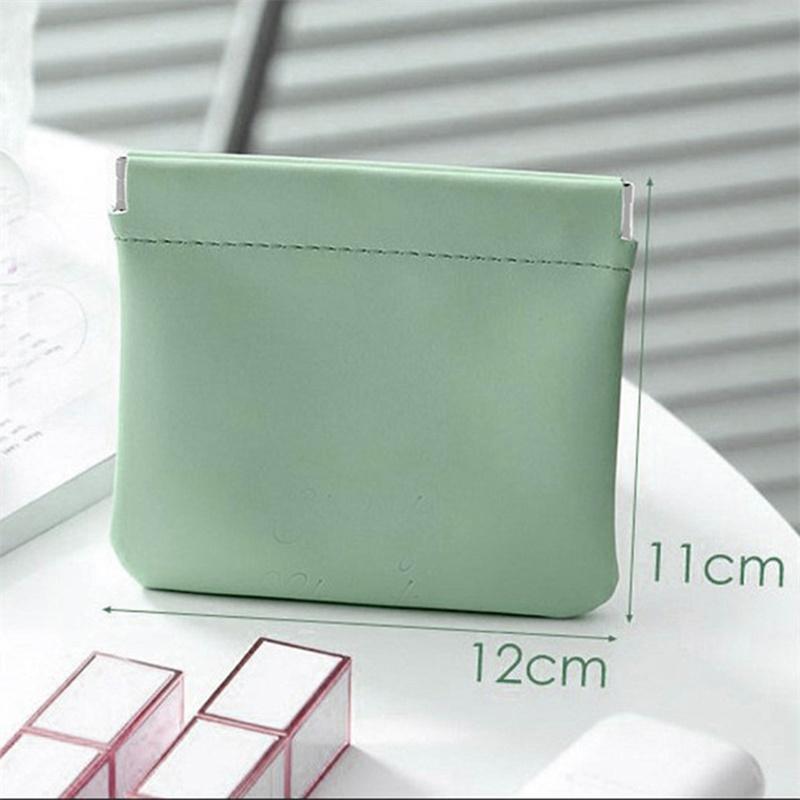 Leather Women Coin Purse Automatic Close Metal Shrapnel Mini Storage Bag Portable Lipstick Earbuds Card Key USB Solid Bag