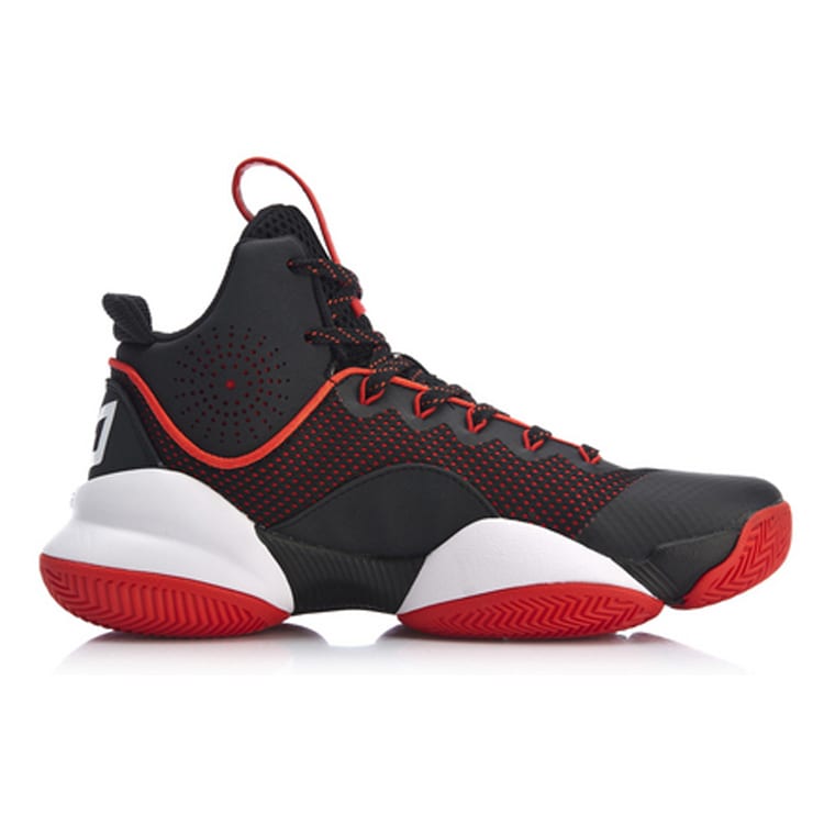 Li Ning Power 5 Rutschfest Leicht Nicht rutschend Leicht Mittelhoch Basketballschuhe Herren Schwarz Rot ABAN045-4
