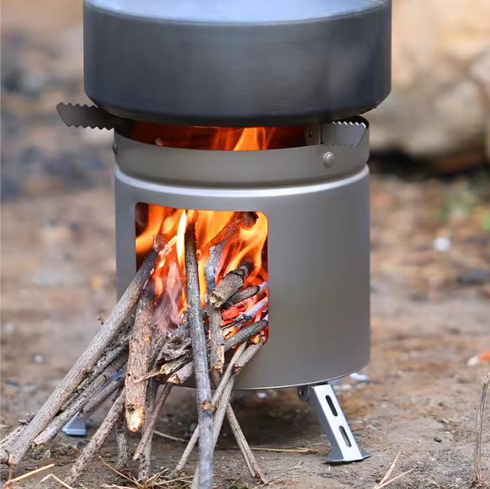 Portable Pure Titanium Outdoor Wood Stove <1L Capacity for Home Barbecue Picnic Tea Making Camping/Hiking Equipment