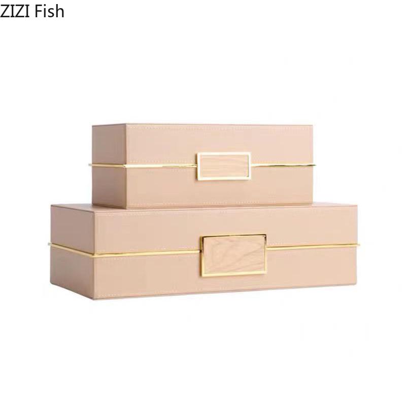Gilded Leather Jewelry Boxes Cosmetic Jar Dresser Table Desk Decoration Exquisite Jewelry Ring Earrings Necklace Storage Box