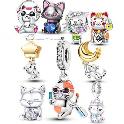 Charm Copper Colors Cute Cat Maneki Neko Bead For Original Bracelet Diy Beads Charms Jewellery Making Gift For Women Styfne