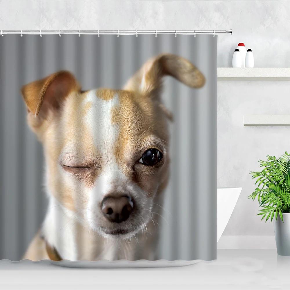 Waterproof Bathroom Shower Curtains Funny Animals Dog Bulldog Pet Pattern 3D Printing Fabric Bath Screens Hanging Curtain Decor