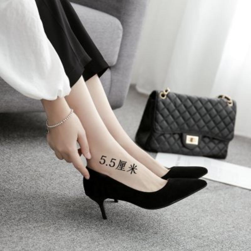 

High-heeled single shoes women s summer new thin-heeled pointed-toed shallow-mouth high-heeled shoes black professional commuting versatile 34