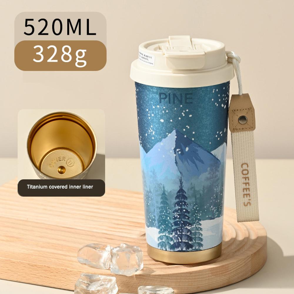 

2025New creative Titanium covered insulated cup, Double drinking coffee cup, Portable straw cup, 316 Stainless steel thermos cup 520ml