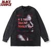 T Hip Hop Streetwear  Men TShirt Oversized Lost Shadow Vintage Graphic T Shirt Washed Black Tshirt Cotton Unisex